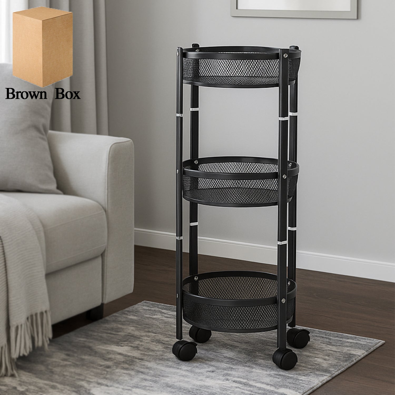 3-layer Round Metal Mesh Utility Storage Trolley With Wheels 3-layer Round Metal Mesh Utility Storage Trolley With Wheels